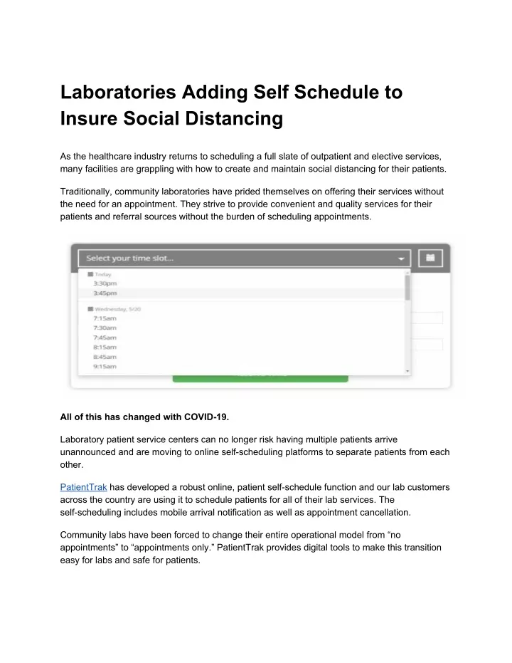 laboratories adding self schedule to insure
