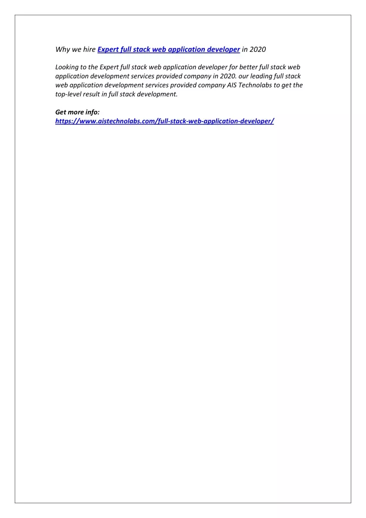 why we hire expert full stack web application