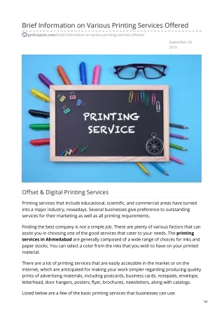 brief information on various printing services