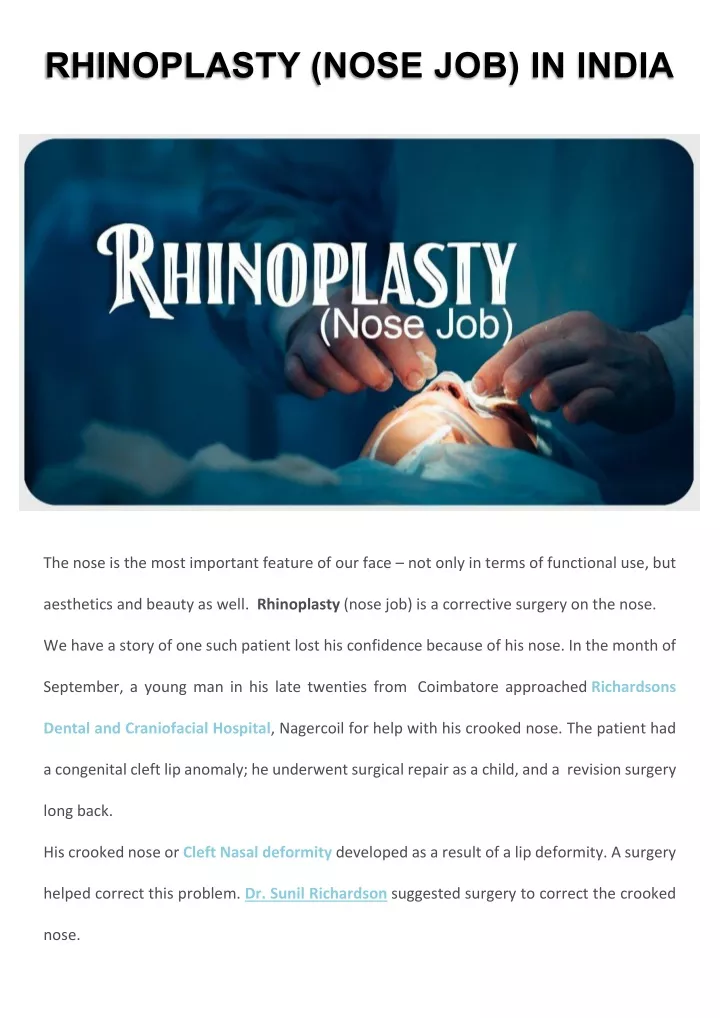 rhinoplasty nose job in india