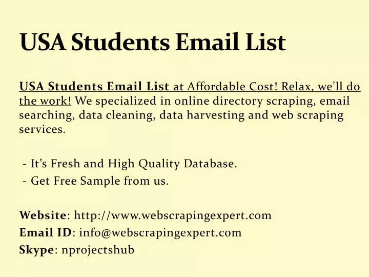 usa students email list