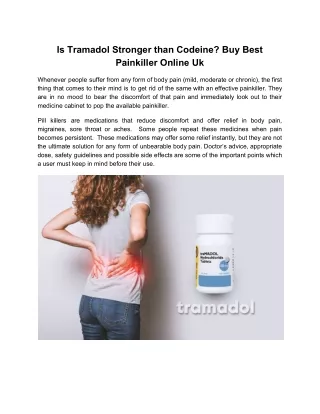 Is Tramadol Stronger than Codeine? Buy Best Painkiller Online Uk