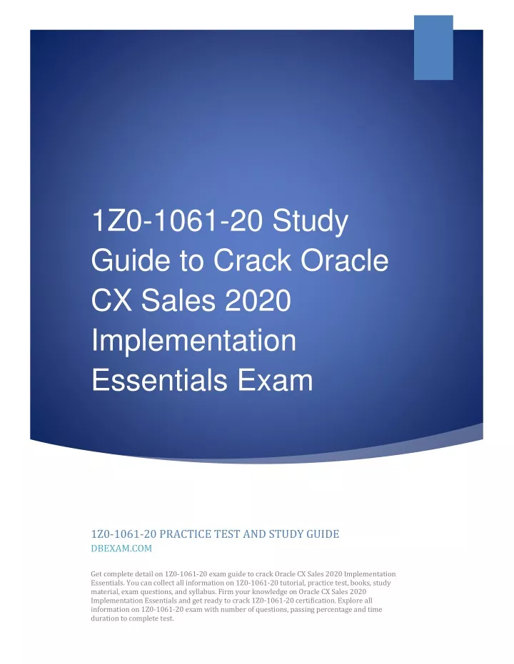 1z0 1061 20 study guide to crack oracle cx sales