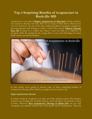 Top 3 Surprising Benefits of Acupuncture in Rockville MD