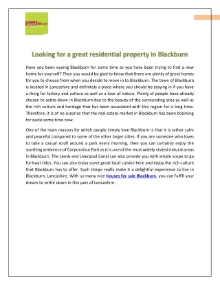 Looking for a great residential property in Blackburn