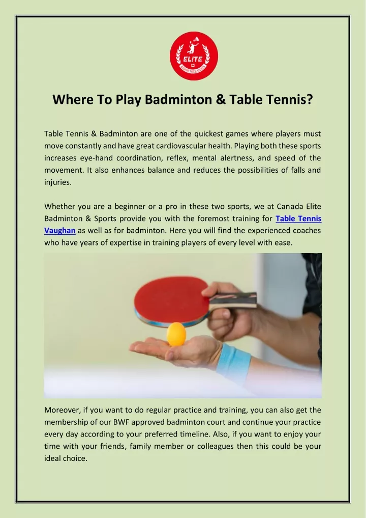 where to play badminton table tennis