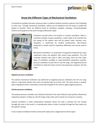 Know the Different Types of Mechanical Ventilation
