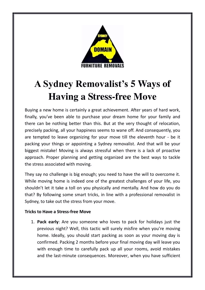 a sydney removalist s 5 ways of having a stress