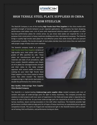 High Tensile Steel Plate Suppliers in China from Steelclik