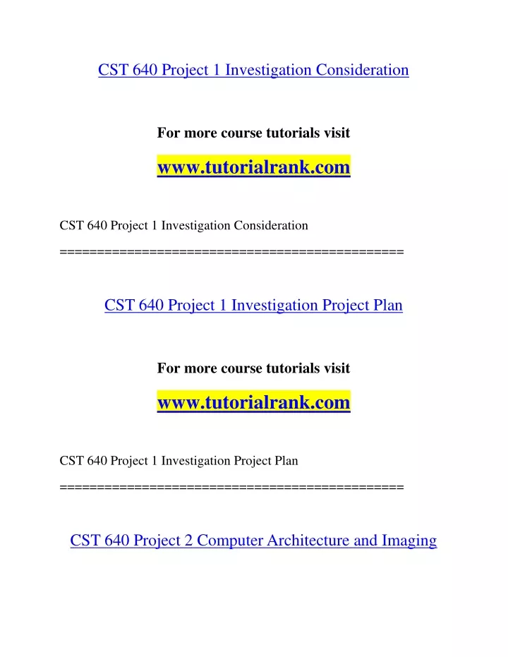 cst 640 project 1 investigation consideration
