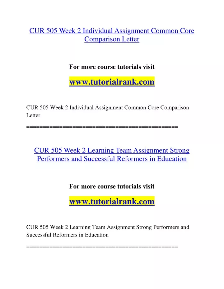 cur 505 week 2 individual assignment common core