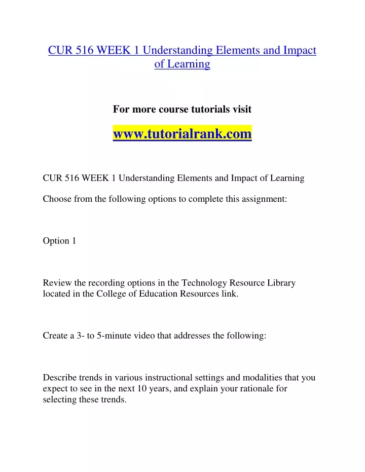 cur 516 week 1 understanding elements and impact