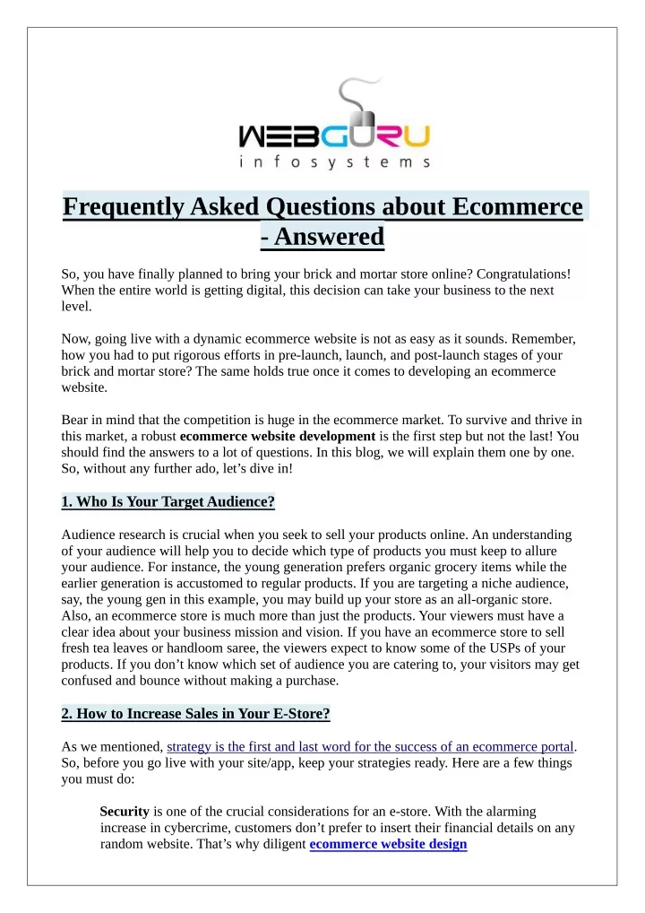 frequently asked questions about ecommerce
