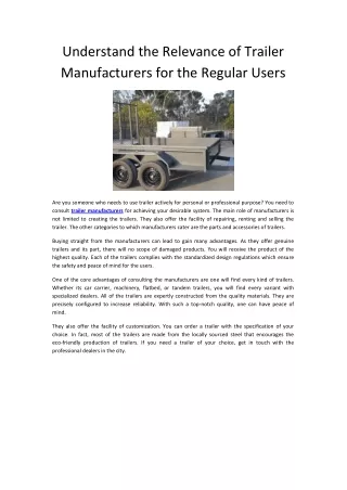 understand the relevance of trailer manufacturers