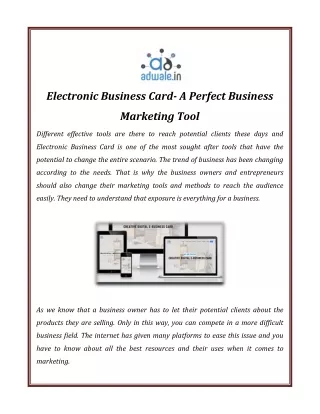 Electronic Business Card- A Perfect Business Marketing Tool