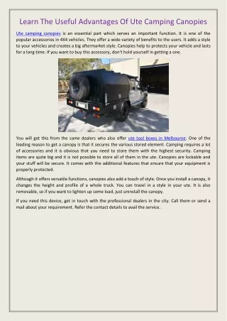 learn the useful advantages of ute camping