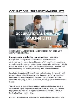 OCCUPATIONAL THERAPIST MAILING LISTS