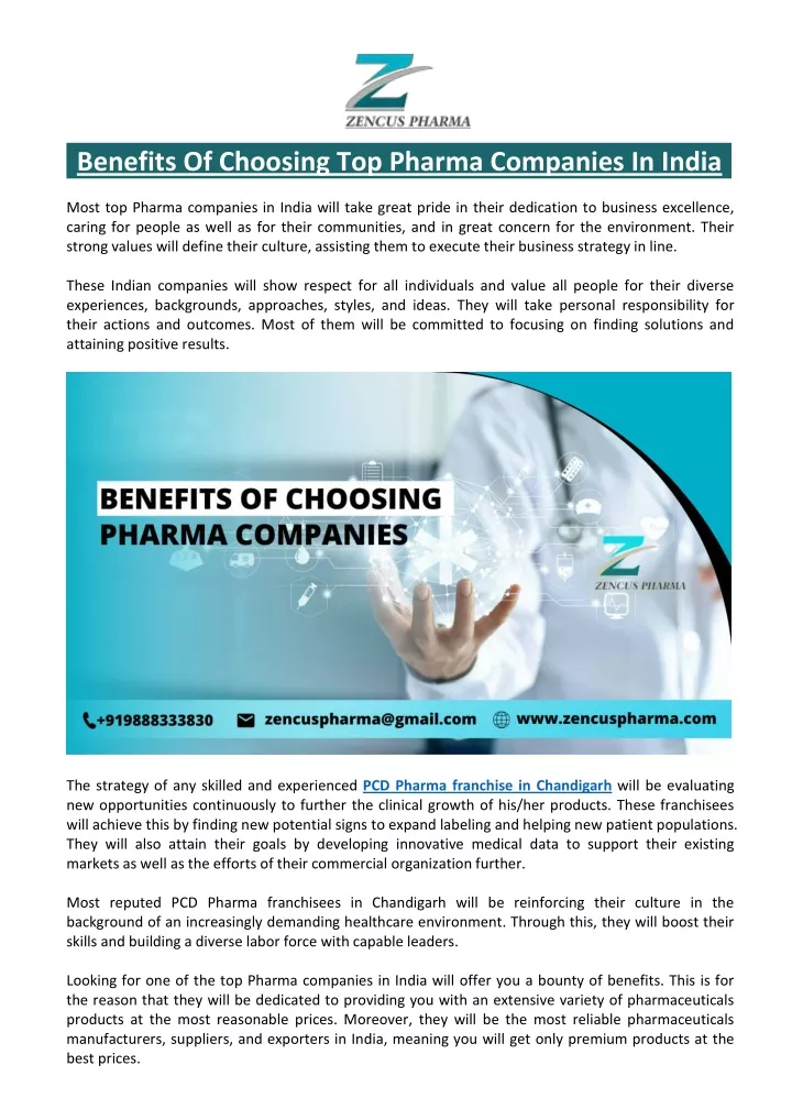 benefits of choosing top pharma companies in india