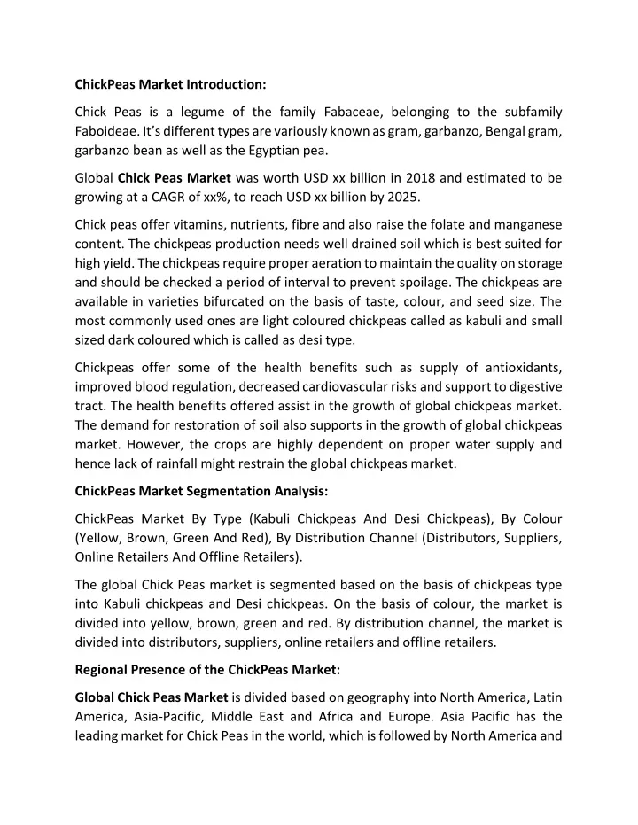 chickpeas market introduction