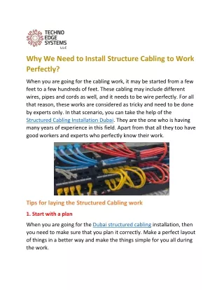 why we need to install structure cabling to work