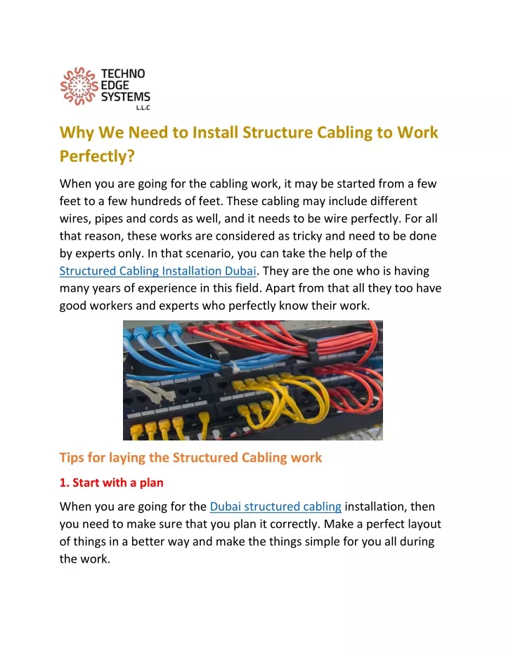 why we need to install structure cabling to work