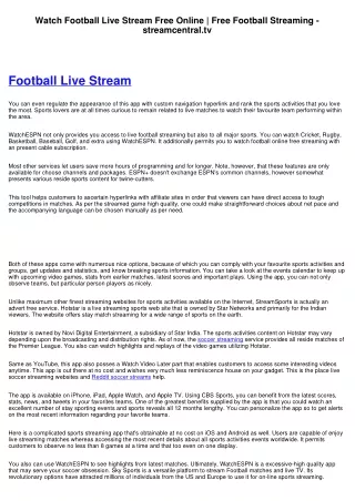 Watch Football Live Stream Free Online | Free Football Streaming - streamcentral.tv