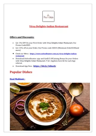 5% Off - Virsa Delights Menu - Indian Restaurant Prospect, SA