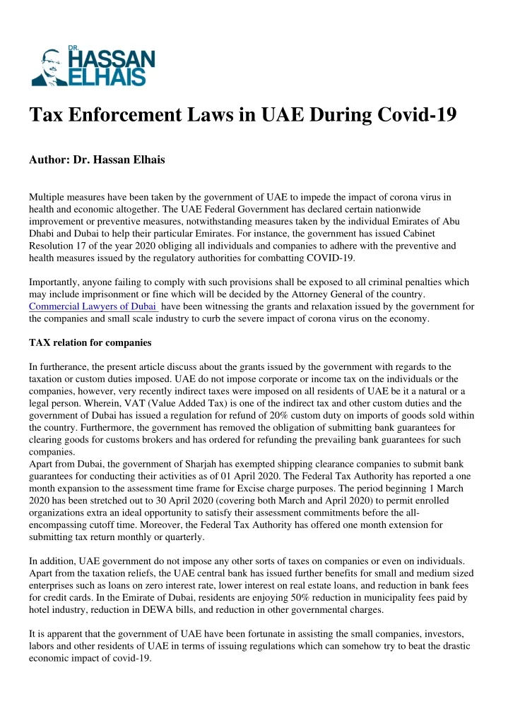 tax enforcement laws in uae during covid 19