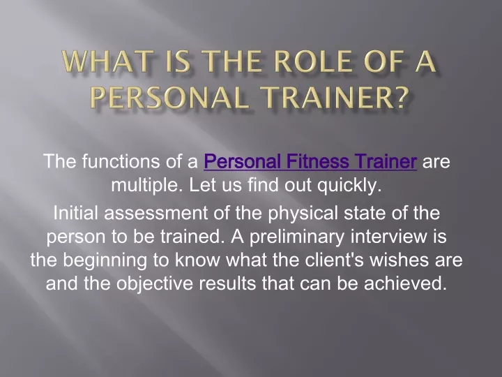 what is the role of a personal trainer