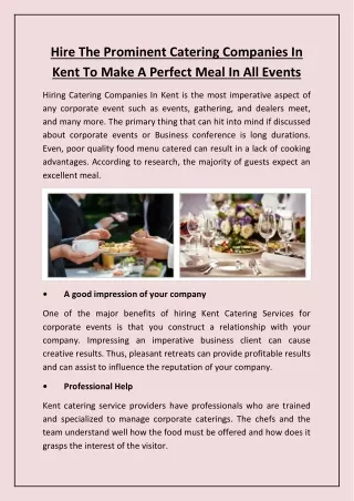 Hire The Prominent Catering Companies In Kent To Make A Perfect Meal In All Events