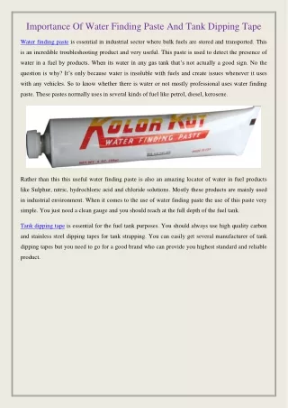 importance of water finding paste and tank