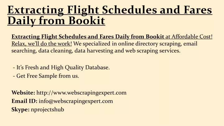extracting flight schedules and fares daily from bookit