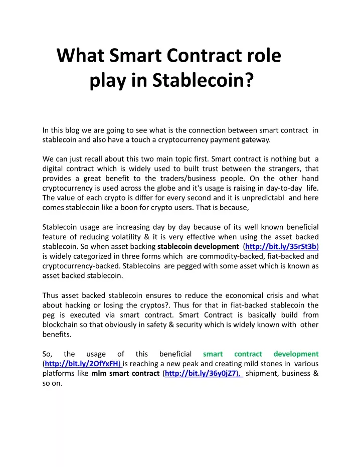 what smart contract role play in stablecoin