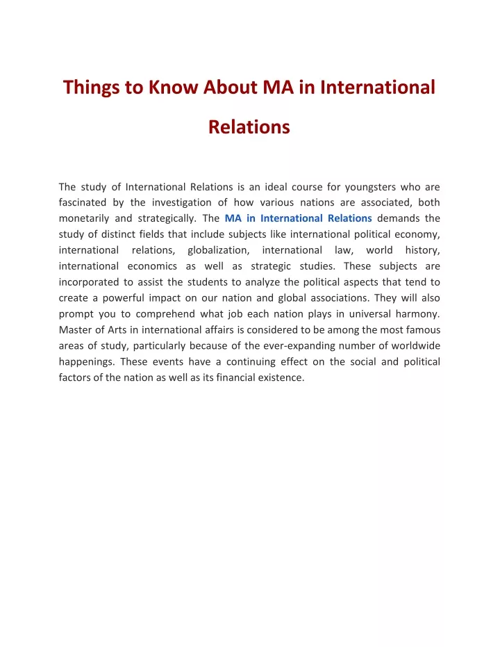 things to know about ma in international