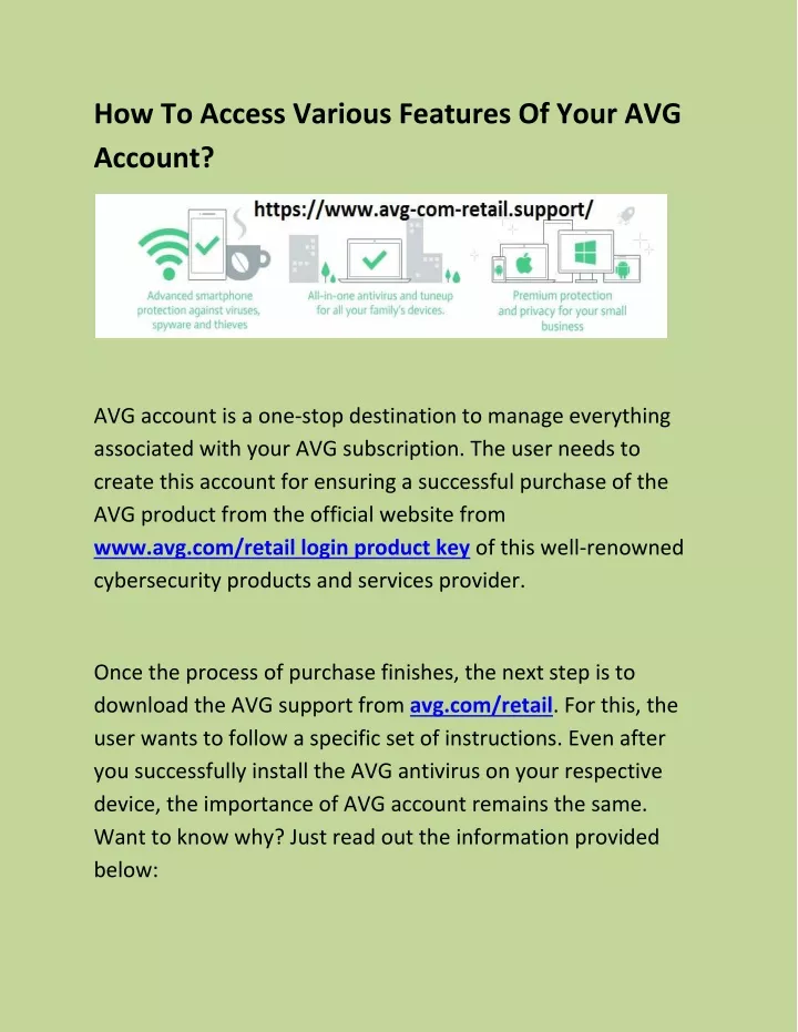 how to access various features of your avg account