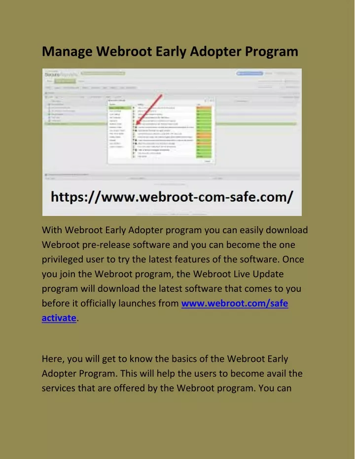 manage webroot early adopter program
