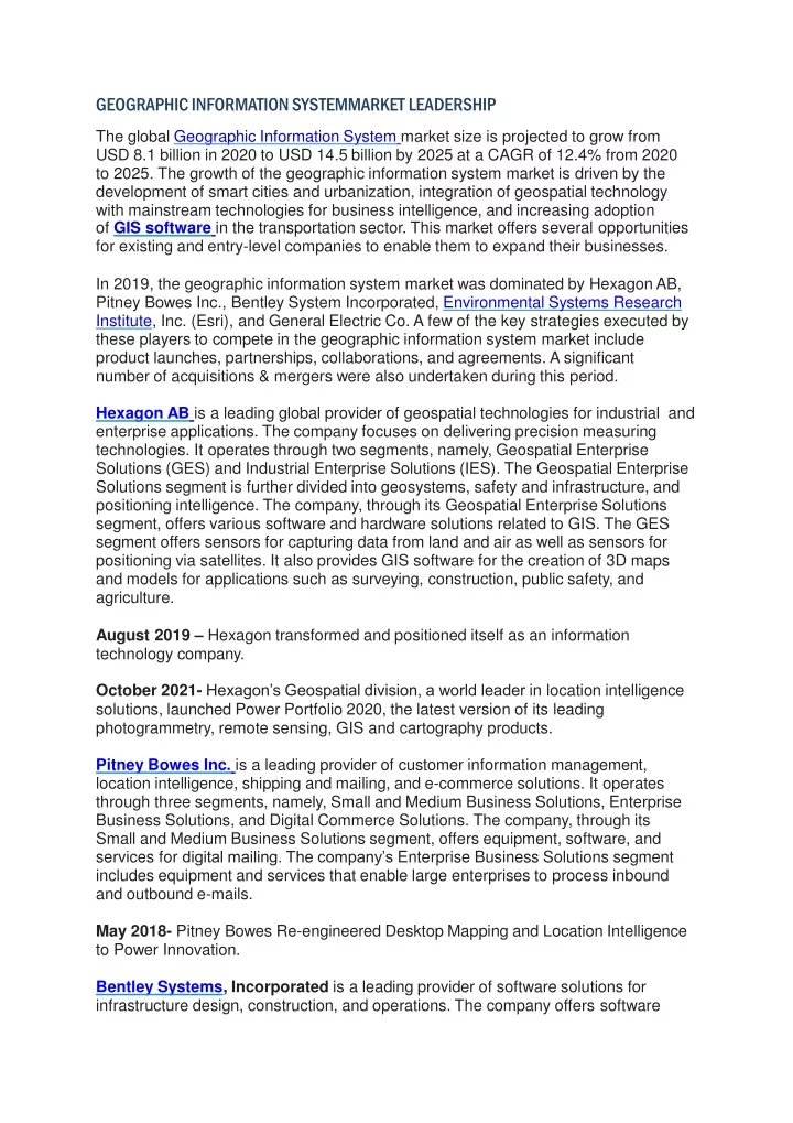 geographic information systemmarket leadership