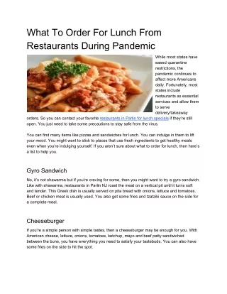 What To Order For Lunch From Restaurants During Pandemic