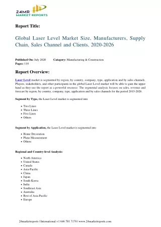 Laser Level Market Size, Manufacturers, Supply Chain, Sales Channel and Clients, 2020-2026