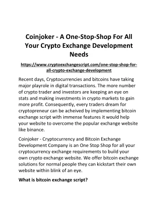 One Stop Shop for Bitcoin Exchange Script Solutions - Coinjoker