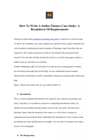 how to write a stellar finance case study