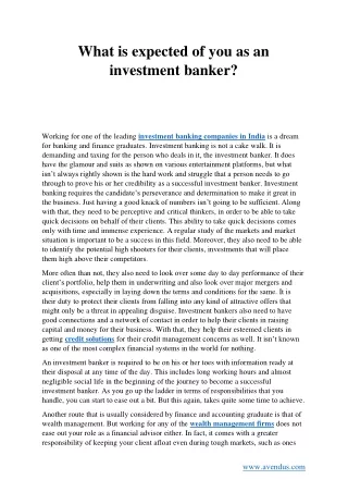 what is expected of you as an investment banker