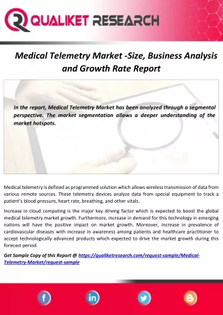 Global Medical Telemetry Market Size, Share, Trend and Forecast Analysis Report 2020-2027