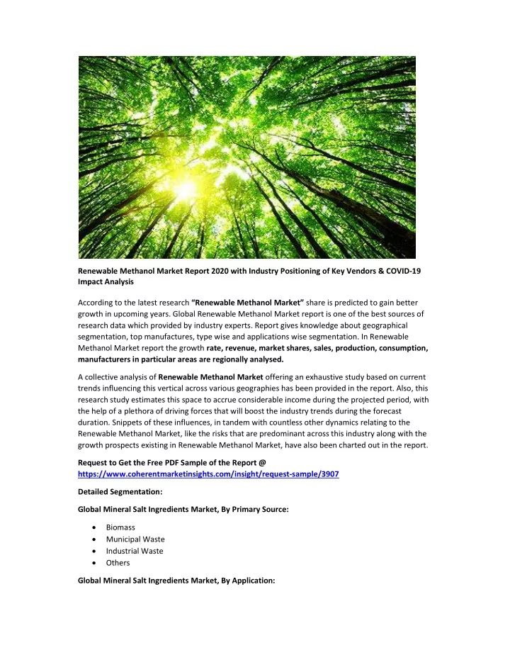 renewable methanol market report 2020 with