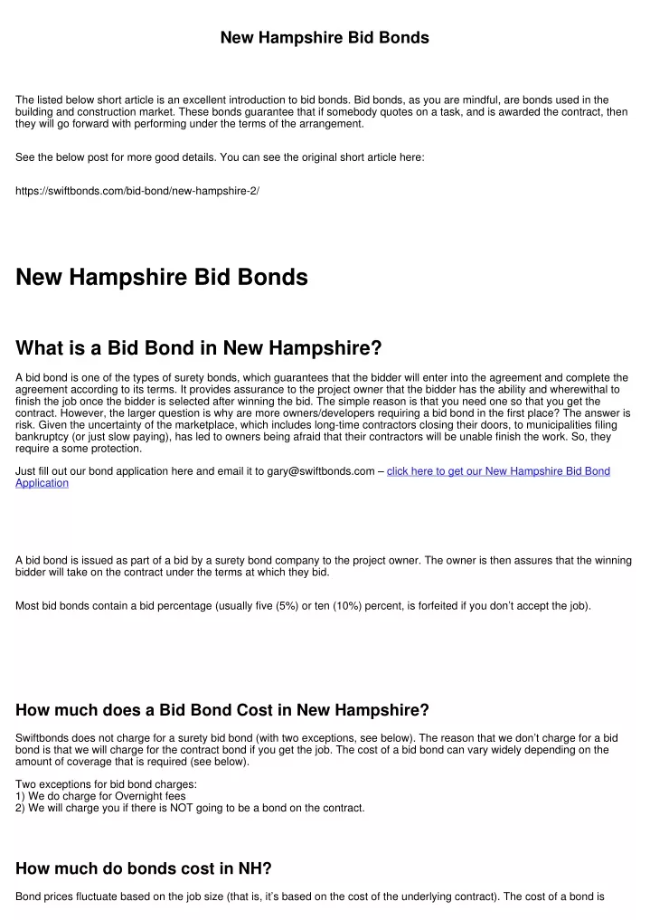 new hampshire bid bonds