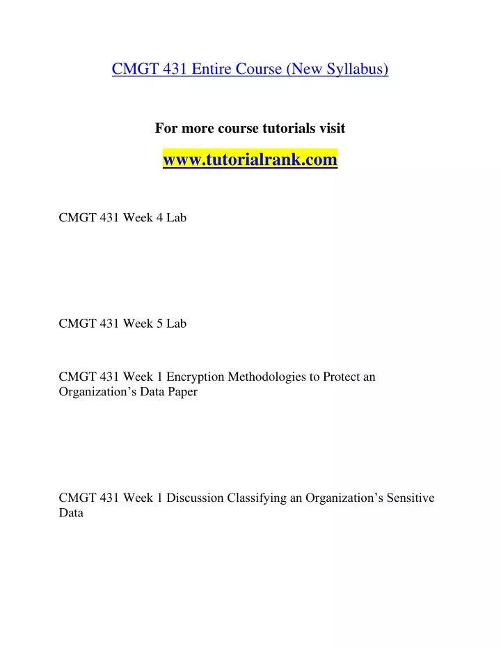 cmgt 431 entire course new syllabus