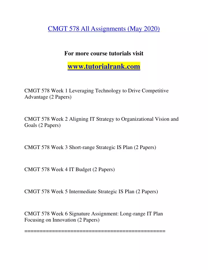 cmgt 578 all assignments may 2020