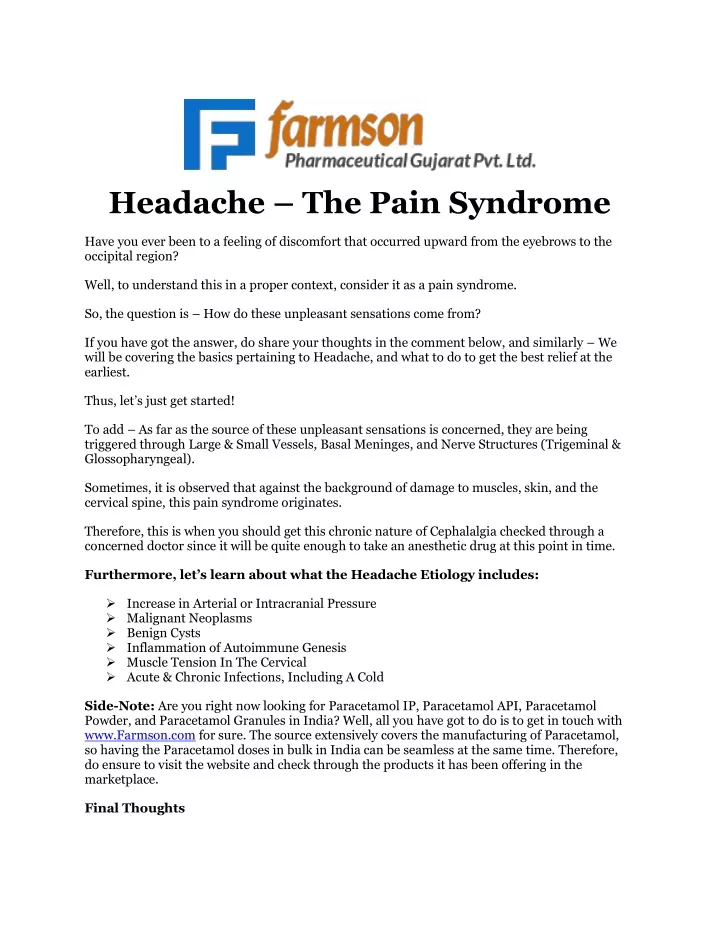 headache the pain syndrome