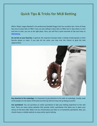 quick tips tricks for mlb betting