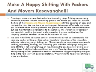Make A Happy Shifting With Packers And Movers Kasavanahalli
